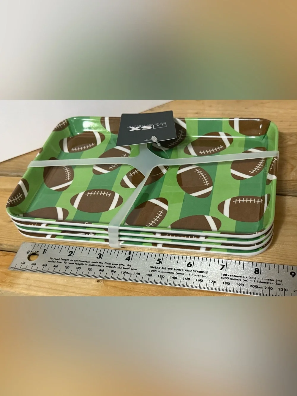 MSX Set of 4 Football Themed 100% Melamine APPETIZER PLATES (5.5” x 8”) - NWT